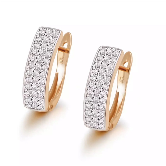 Jewelry - New 18k Gold Plated Diamonds Hoop Earrings